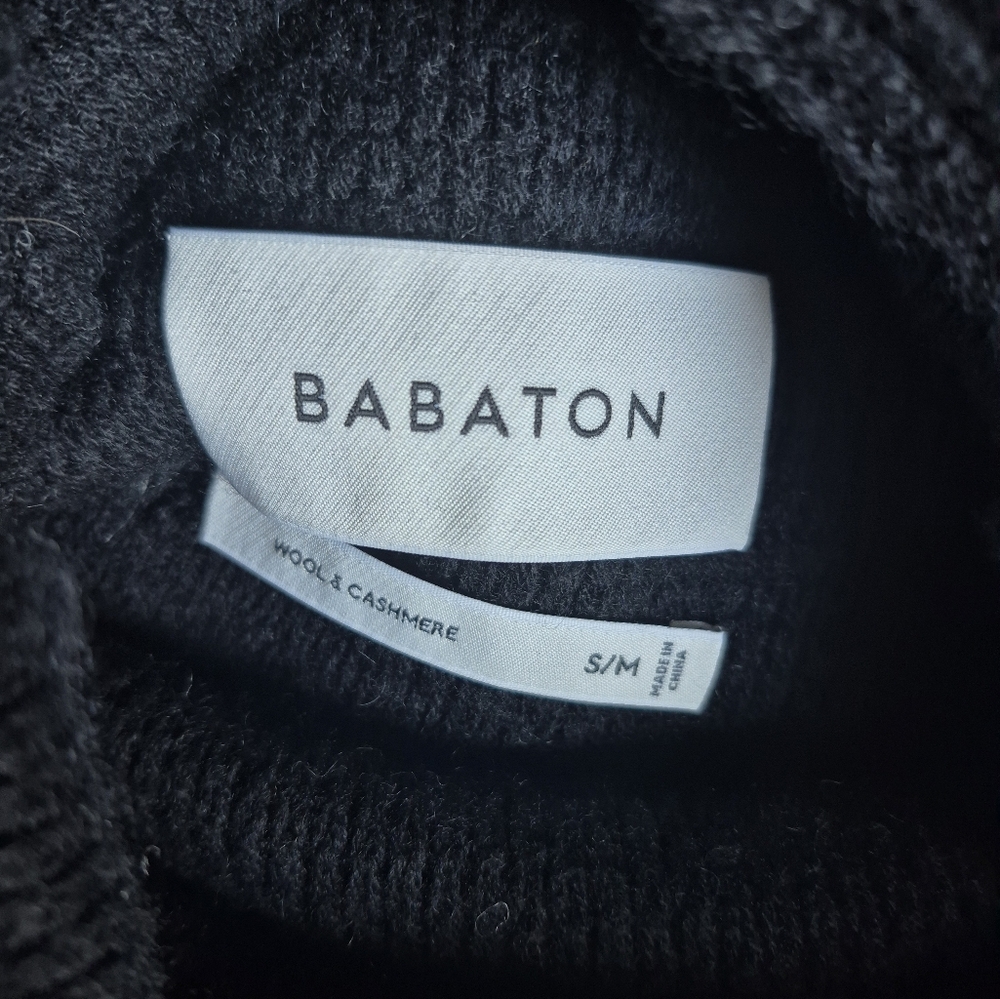 Aritzia Babaton Mika Ribbed Wool Cashmere Turtleneck Sweater Black Small Medium - Picture 7 of 9